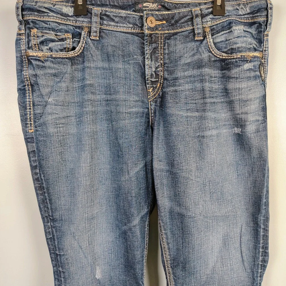 Silver Jeans Womens SZ 16 Elyse Capri Blue Denim Distressed Y2K Boho Western